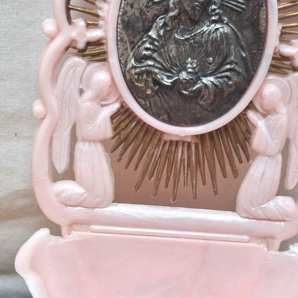 Unbranded Made in Italy Holy Water Font Pink Sacred Heart Jesus Angel Plastic - Picture 6 of 16